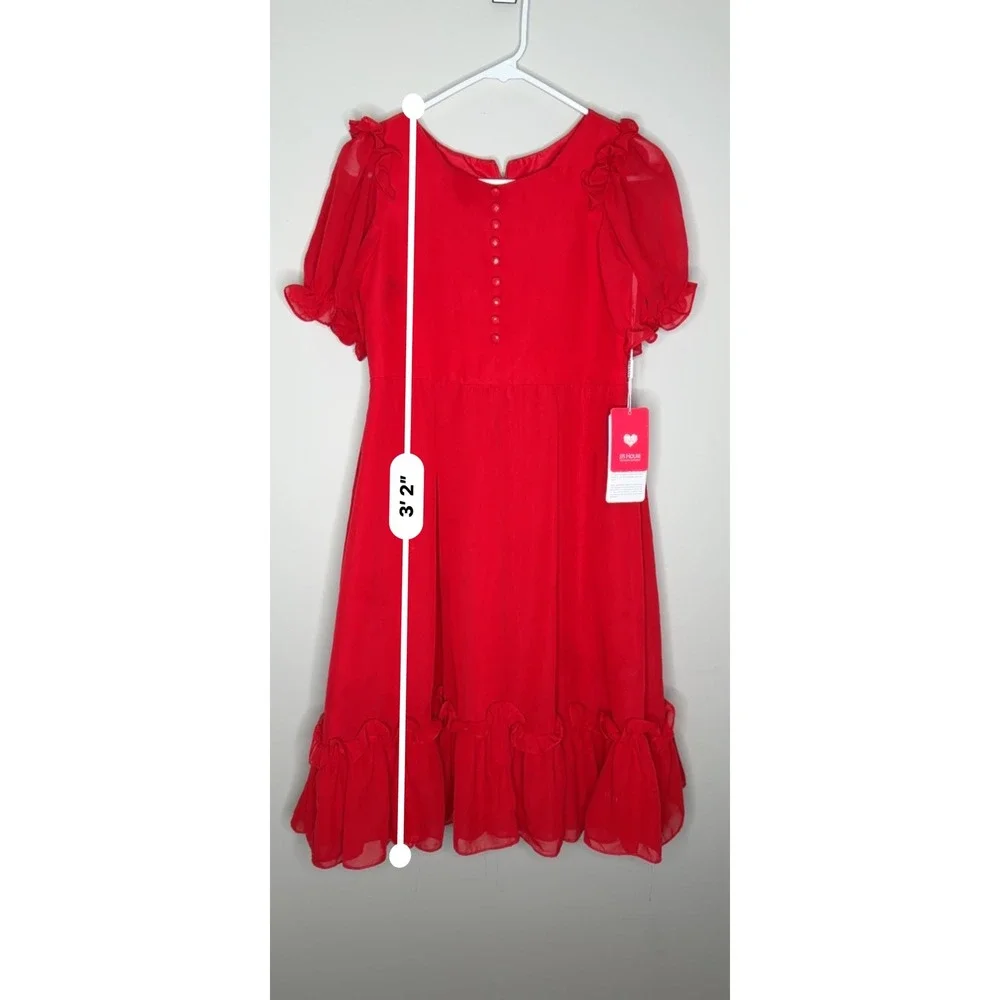 NWT JJ's House Red Chiffon Ruffle Holiday Christmas  Puff Sleeve Formal Party